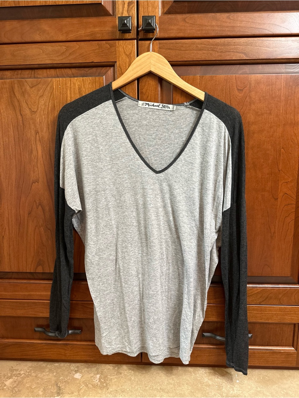 Michael Stars Light Gray Body with Charcoal Raglan V-Neck